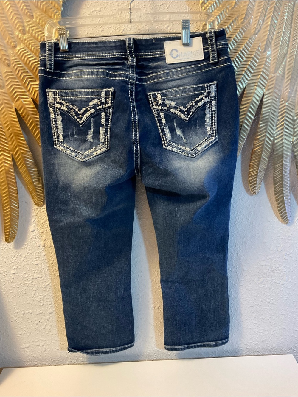 Charme Denim Capris Women's Y2K Contrast Stitching